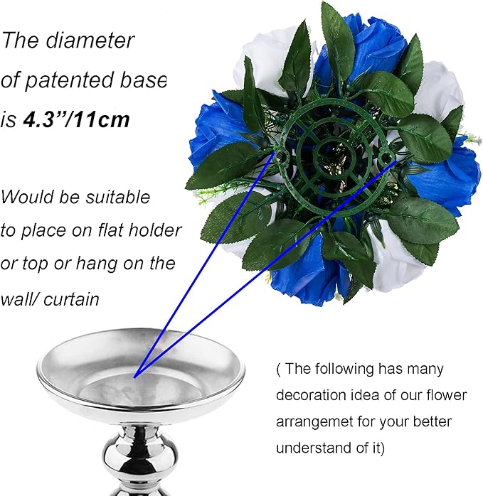 BLOSMON Royal Blue White Flowers: 2 Pcs Fake Roses Flower Balls Centerpiece - Image 5