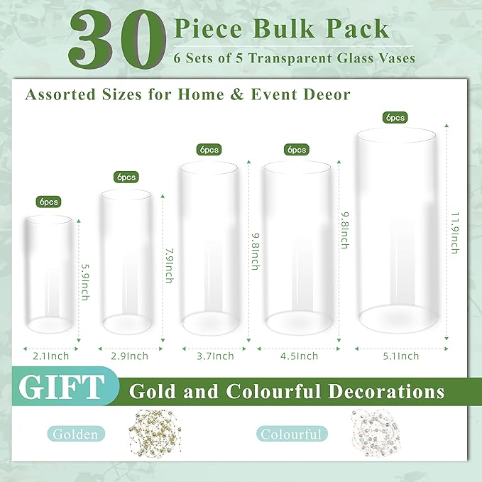 30pcs Glass Cylinder Vase for Centerpieces, 12 inch Tall Big Clear Flower Vase - Image 2