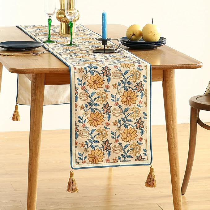 ISAENNE Designer Bohemian Elegant Linen Extra Long Table Runner 118 Inches - Image 2