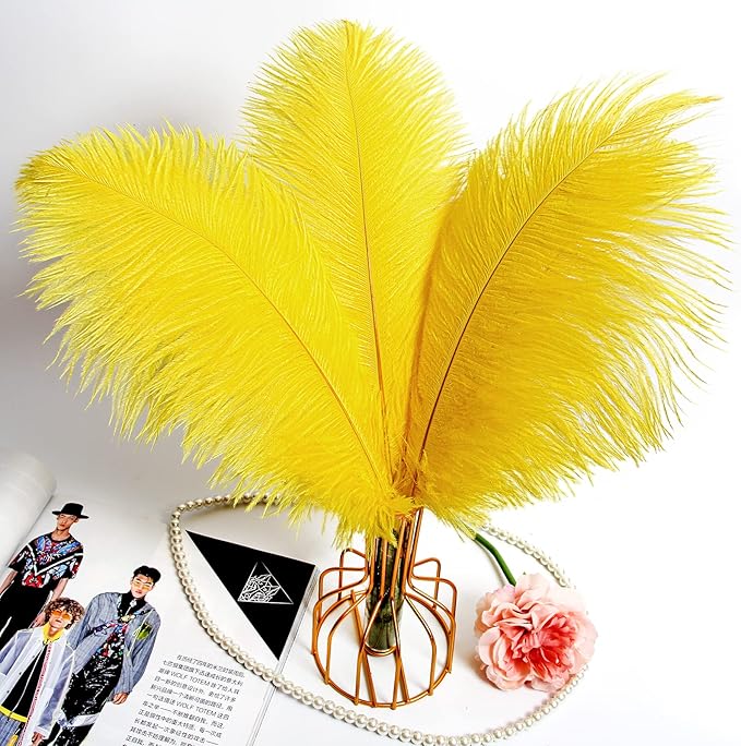 THARAHT Yellow Ostrich Feathers 24pcs Natural Bulk 10-12Inch 25cm-30cm - Image 6