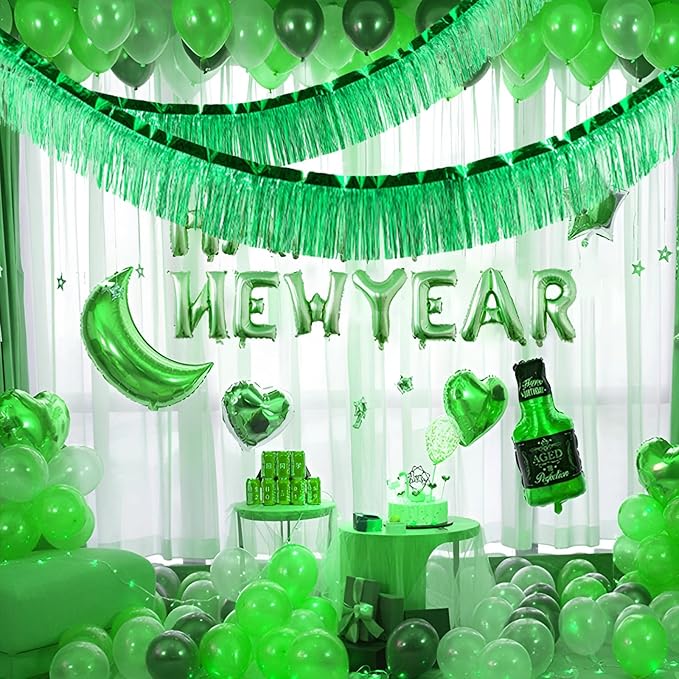 Green Foil Fringe Garland 10FT 6packs, Metallic Foil Tinsel Fringe Banners - Image 3