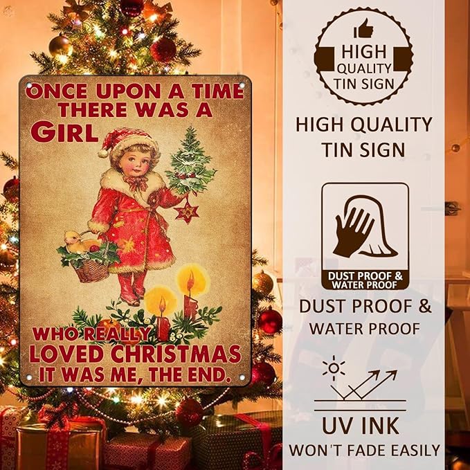 Vintage Christmas Metal Tin Sign ​​Once Upon A Time Girl Loved 80s Christmas - Image 4