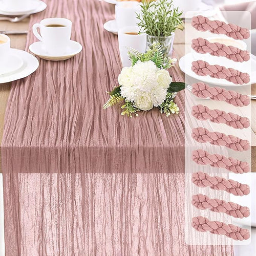 10-Pack Dusty Pink Cheesecloth Table Runners – 10FT Boho Rustic Gauze Fabric by Unknown