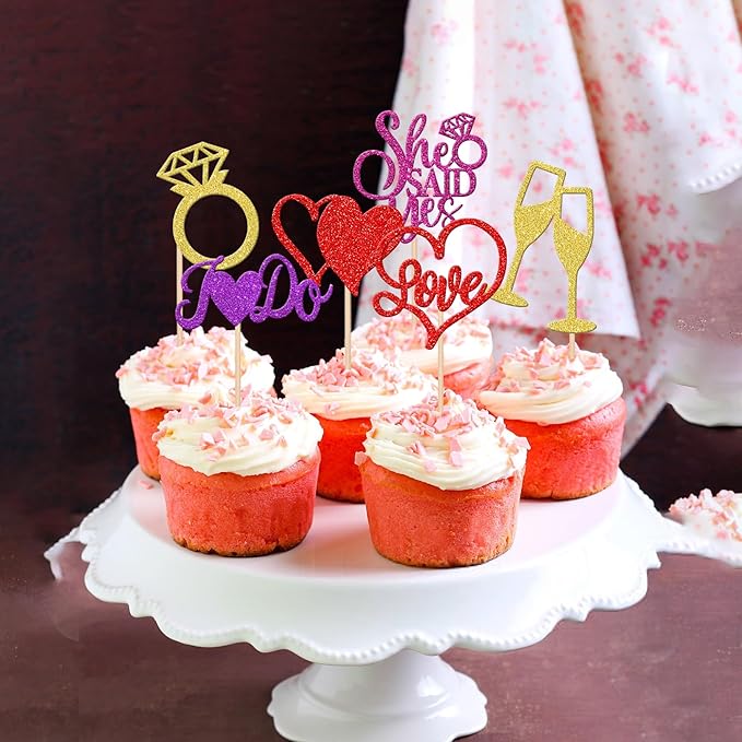 30 PCS Bride to Be Cupcake Toppers Glitter Miss to Mrs I Do Love Heart Ring - Image 4