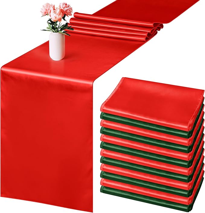 Aneco 12 Pack Christmas Satin Table Runner 12 x 108 Inch Xmas Red by Aneco
