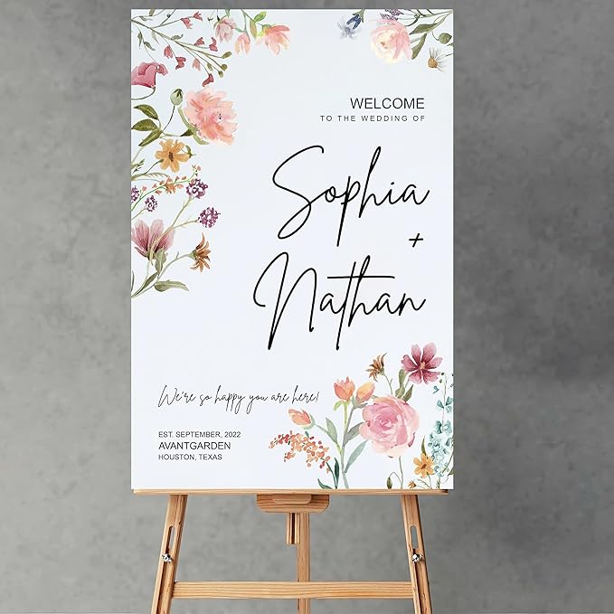 Boho Wildflower Wedding Welcome Sign, Wedding Welcome sign, Watercolor floral - Image 2