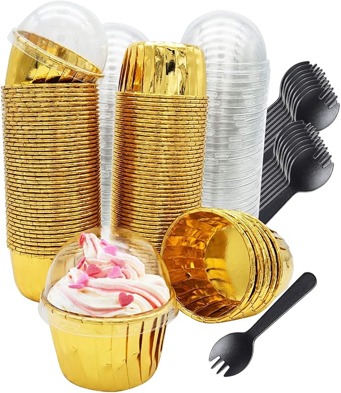 Gold Cupcake Liners with Lids 100Pack, Free-Air 3.5Oz Mini Muffin Liners by Free-Air