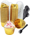 Gold Cupcake Liners with Lids 100Pack, Free-Air 3.5Oz Mini Muffin Liners by Free-Air