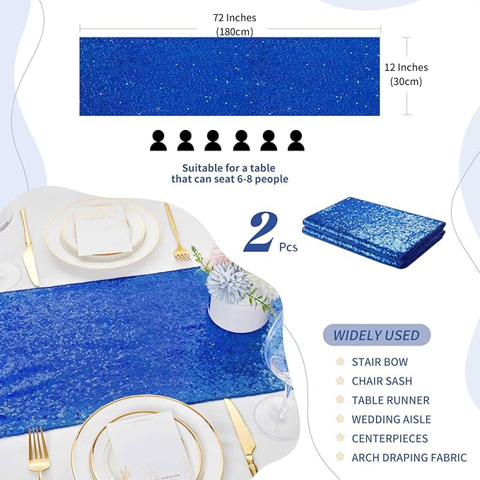 Sequin Table Runners 2 Pieces Royal Blue Table Runners 12x72 Inch Glitter - Image 4