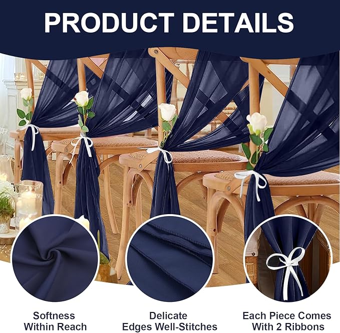 10 Pack 10ft Navy Blue Chiffon Table Runners Wedding Table Runner Sheer - Image 3