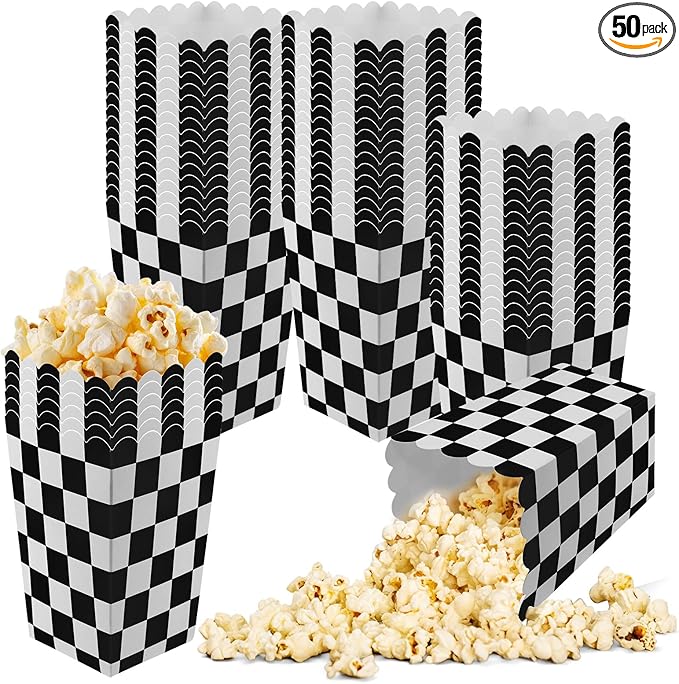 50 Pcs Checkered Popcorn Boxes Mini Paper Popcorn Bags by zsccxq