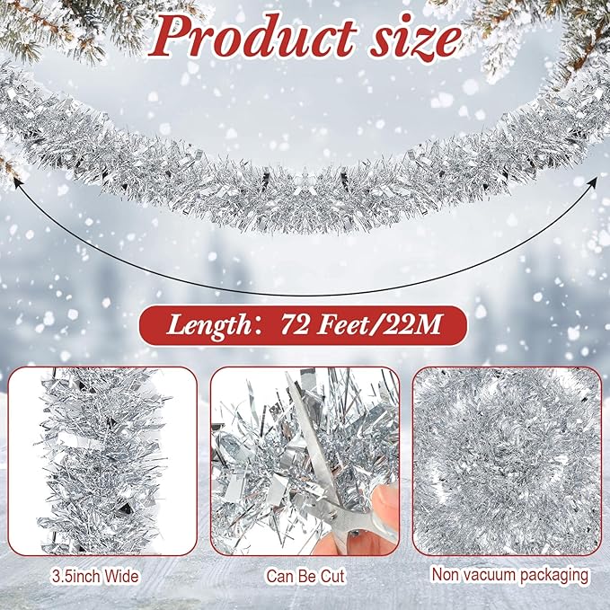72 Feet Christmas Tinsel Garland Shiny Metallic Tinsel Twist Garland Streamers - Image 2