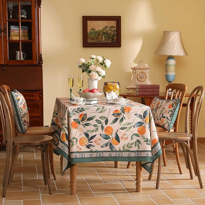patdrea Designer Vintage Linen Rectangle Table Cloth, Framhouse Oranges and - Image 4