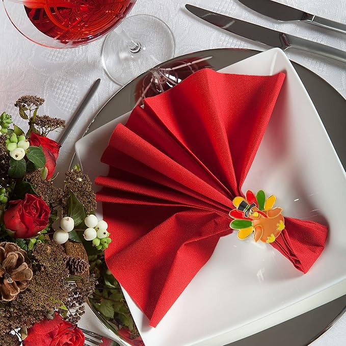 Halatool Thanksgiving Turkey Napkin Rings Set of 6, Alloy Fall Napkin Rings - Image 2