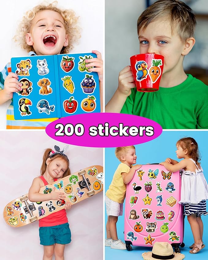JCFIRE 200PCS Stickers for Kids, Waterproof Cute Mixed Animal Food Vinyl - Image 3