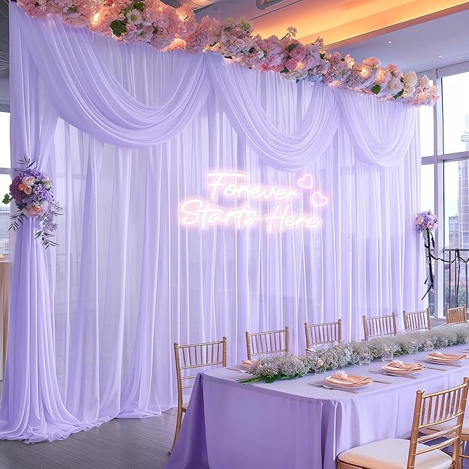 10ft x 10ft Lilac Backdrop Curtains, Wrinkle-Free Sheer Chiffon Fabric Photo - Image 4