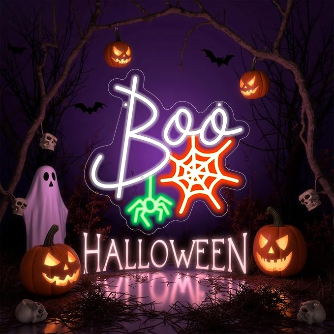 Boo Neon Sign Ghost Neon Light Lets Get Spooky Neon Light Halloween Home Decor by Mingxigo