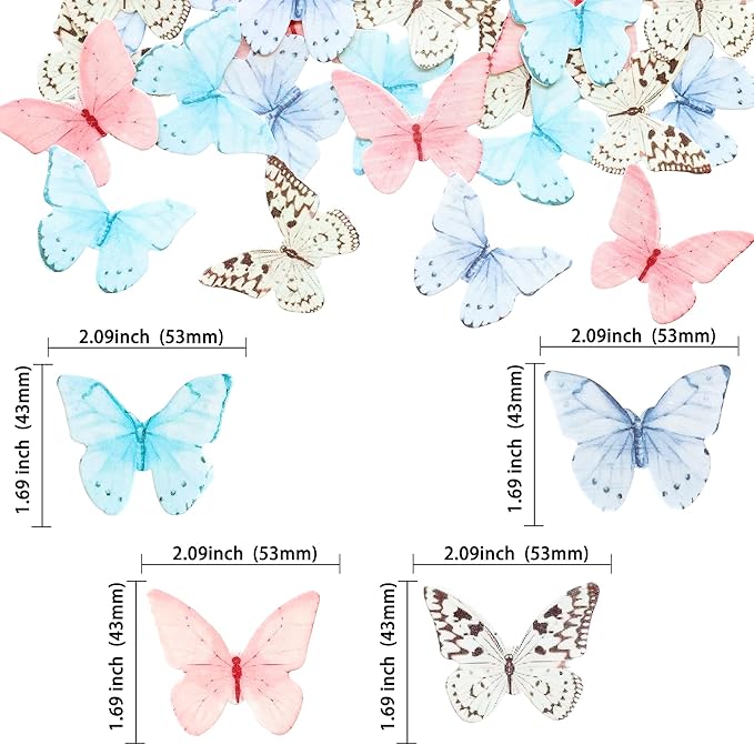 Ephlyn 48Pcs Edible Butterfly Cupcake Toppers Cupcake Picks Edible Butterfly - Image 3