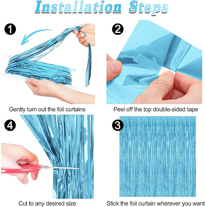 2 Pack Backdrop Curtains, 3.28 Feet x 7.05 Feet Sky Blue Tinsel Backdrop - Image 3