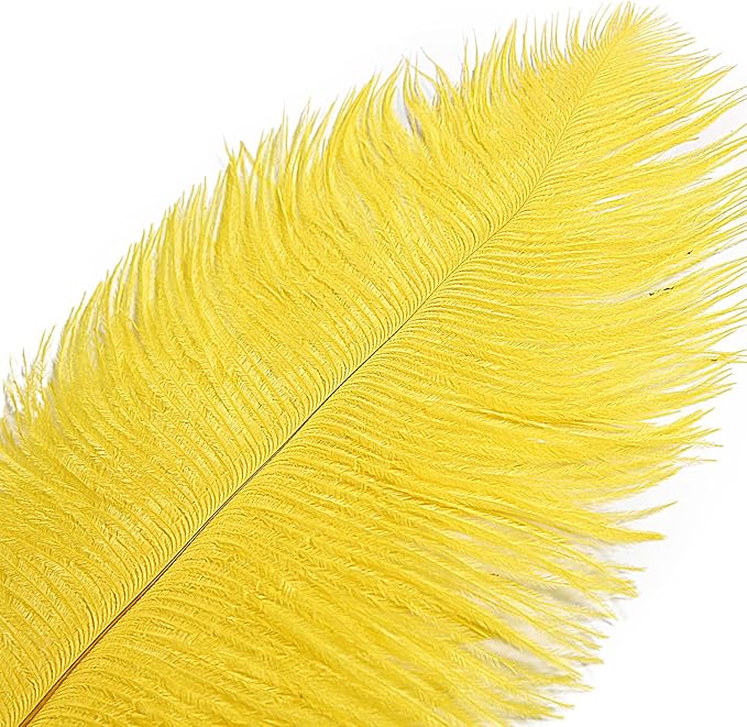 THARAHT Yellow Ostrich Feathers 12pcs Large Natural Bulk 12-14Inch 30cm-35cm - Image 3