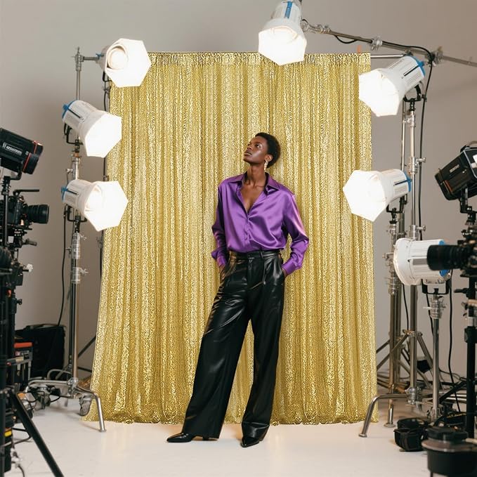 Gold Sequin Backdrop Curtain 4 Pieces 2FTx8FT Glitter Photography Backdrop - Image 9