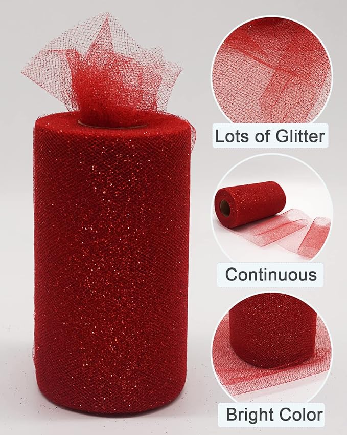 Glitter Tulle Fabric Rolls, 6 Inch 50 Yards Sparkling Spool Ribbon Sequin - Image 2