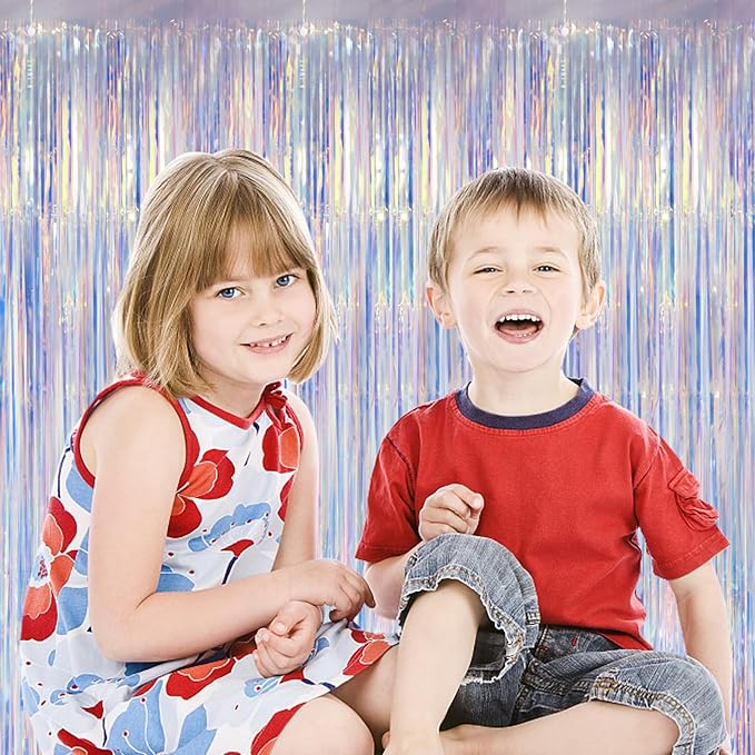 2 Pack Iridescent Foil Fringe Curtains, Holographic Tinsel Streamers Birthday - Image 6