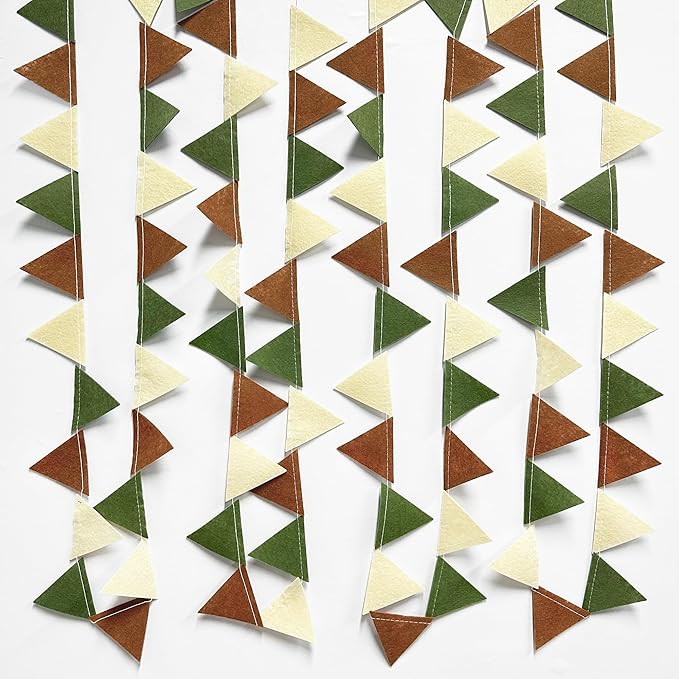 Jungle Party Decoration Sage Green Brown Beige Felt Hanging Triangle Mini - Image 4