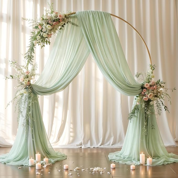Wedding Arch Draping Fabric, 2 Panels 19FT Sage Green Arch Drapes Chiffon - Image 8