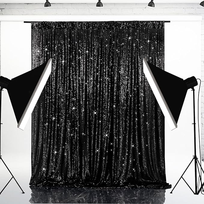 Eternal Beauty Black Sequin Backdrop, 7x7 Ft Halloween Glitter Background - Image 3
