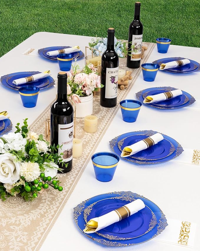 Goodluck 350 Piece Clear Blue Plastic Dinnerware Set - Image 5