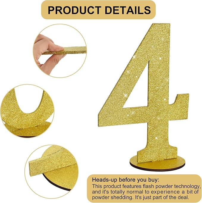TONIFUL 11.8 Inch Gold Glitter Numbers Table Centerpieces 0-9 Birthday Party - Image 3
