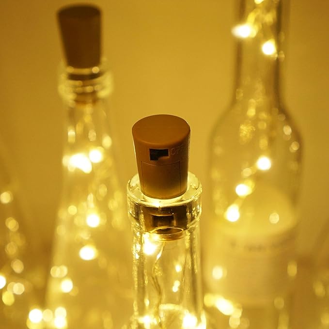 Wine Bottle Lights with Cork, Battery Operated 20 LED Cork Shape Silver Wire - Image 4