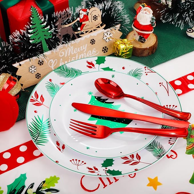 Festiva 176Pcs Christmas Plastic Plates Heavy Duty- Christmas disposable - Image 4