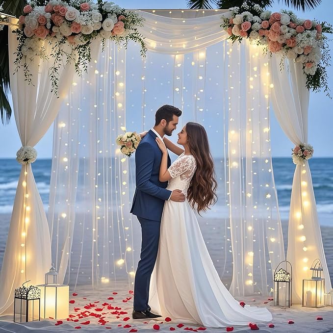 10 x 10 FT Pearl White Tulle Backdrop Curtain - Image 3
