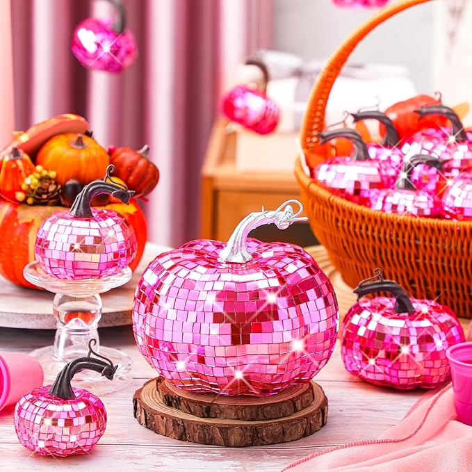 Lenwen 12 Pcs Artificial Disco Pumpkin Glitter Mirror Pumpkin - Image 5