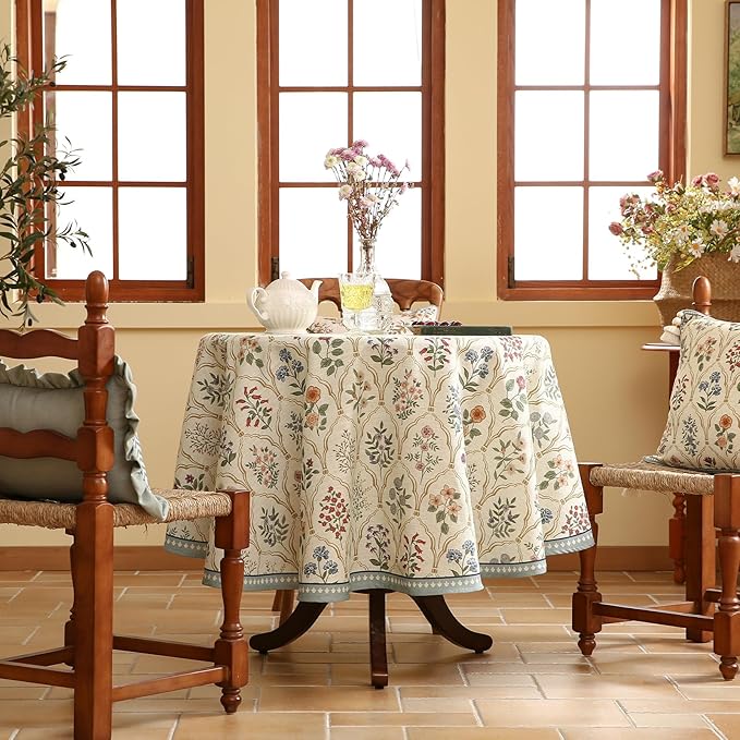 ISAENNE Designer Small Round Tablecloth, Western Linen Colorful Floral Indoor - Image 2