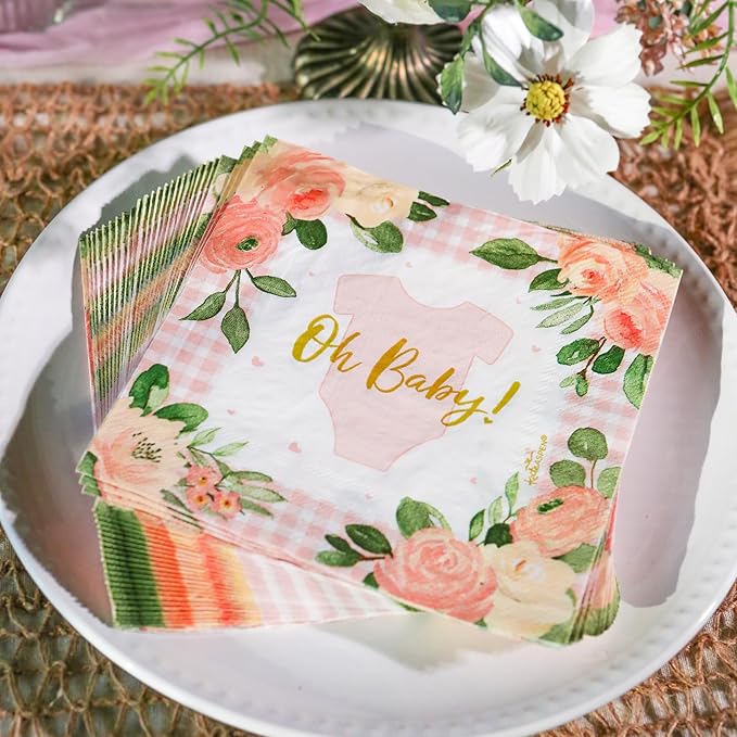 Kate Aspen Baby Shower Onesie Pink Floral & Gingham Tableware Set - Image 3