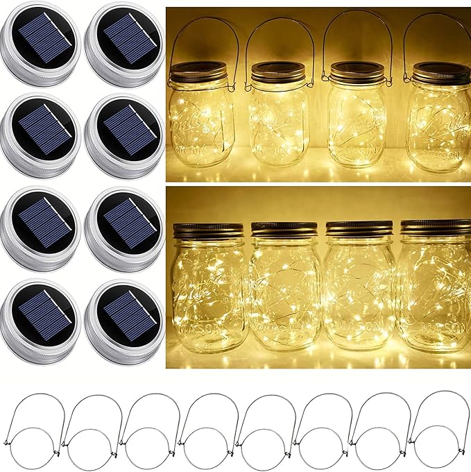 Solar Mason Jar Lid String Lights, 8 Pack 20 Led String Fairy Star Firefly Jar by StarryMine