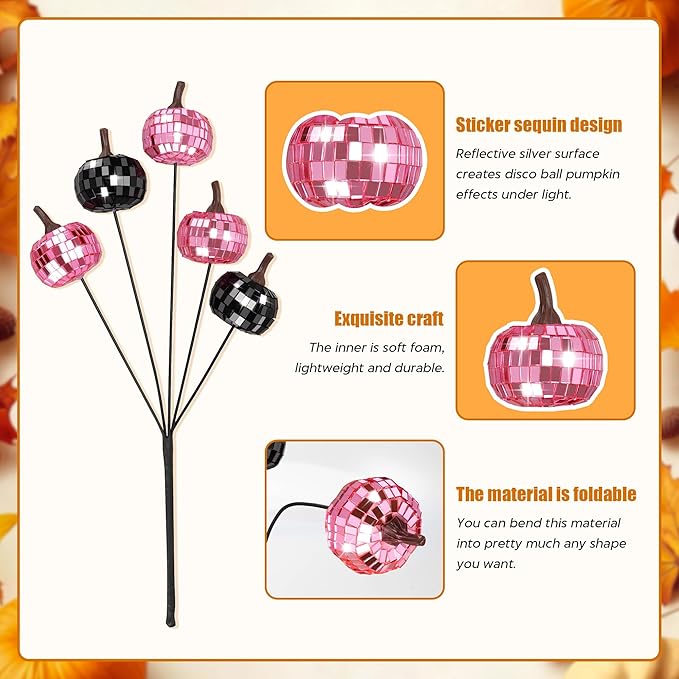 20Pcs Disco Halloween Decor, Disco Pumpkin Table Decoration, 14 Inch Artificial - Image 3