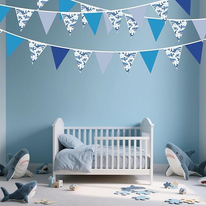 32Ft Shark Party Decorations Blue Cute Shark Triangle Flag Pennant Banner - Image 7