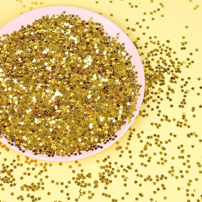 STEFORD 150g Gold Star Confetti, 6mm Glitter Stars Shiny Gold Table Confetti - Image 2