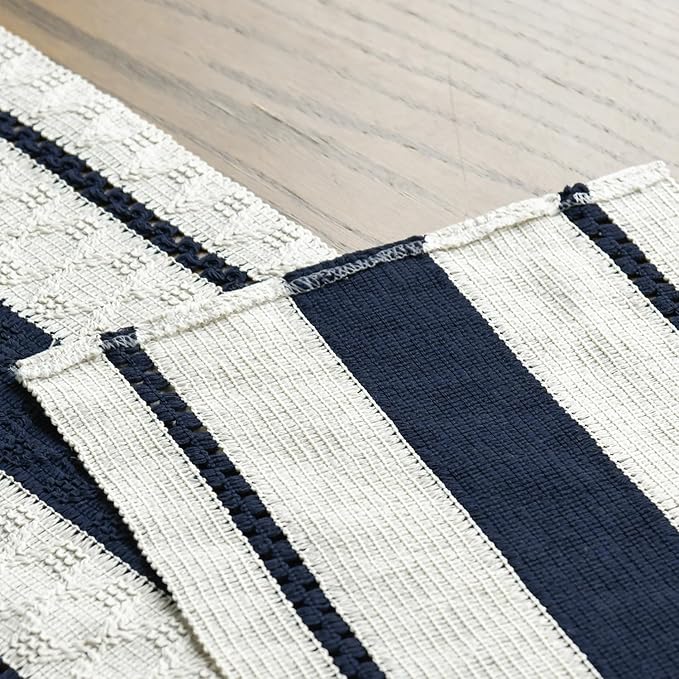 Artoid Mode Dark Blue Farmhouse Woven Rustic Table Runner, Seasonal Holiday - Image 4
