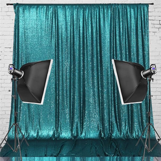 Eternal Beauty Teal Sequin Backdrop, 6x6 Ft Glitter Background Curtains - Image 9
