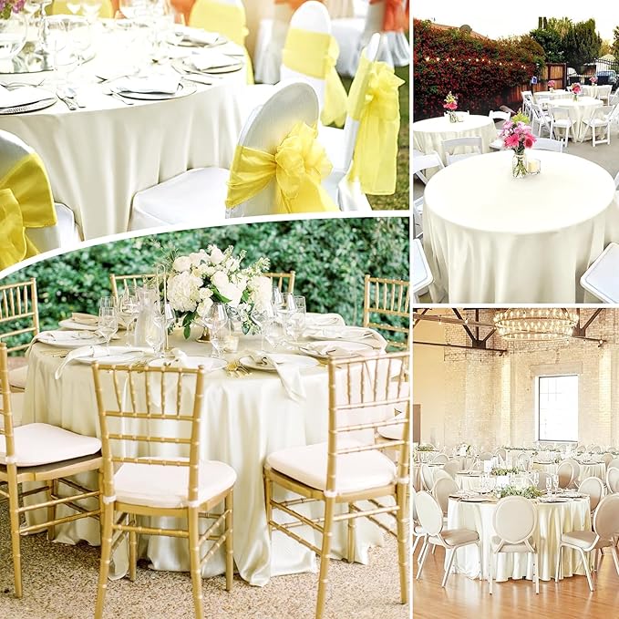 fani 12 Pack 108 Inch Ivory Satin Tablecloth - Image 7