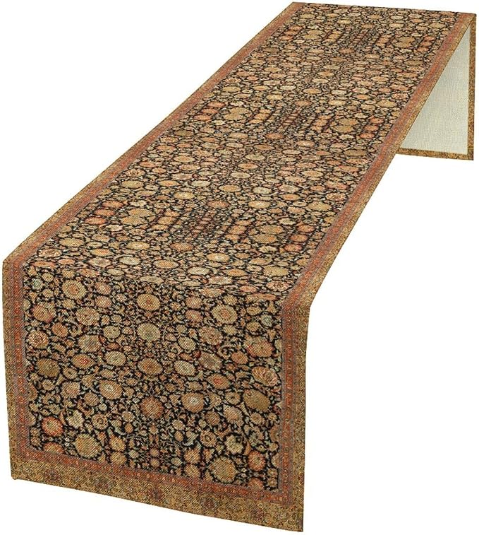 Vintage Boho Floral Table Runner, Rustic Country Farmhouse Orange Yellow Black by Unknown