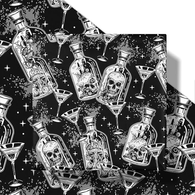 LeZakaa Halloween Wrapping Paper Roll, Gothic Skull-in-Bottle and Eye Cocktail - Image 7
