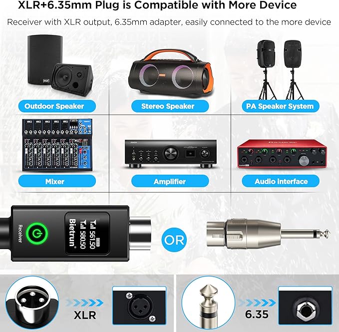 Bietrun XLR Wireless Microphone, UHF Dual Handheld Dynamic Metal Mic Set - Image 3