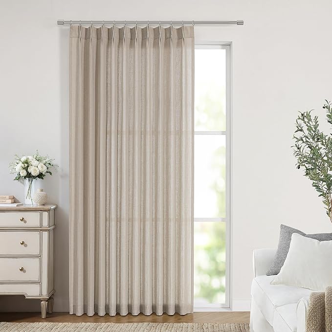 Vision Home Sand Pinch Pleated Semi Sheer Curtains Textured Linen Blended Light by VisionHome