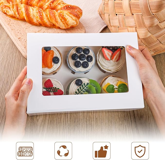 HANSGO 6 Count Cupcake Boxes, Party Supplies 9.5x6.3x3.5 Inch - Image 4